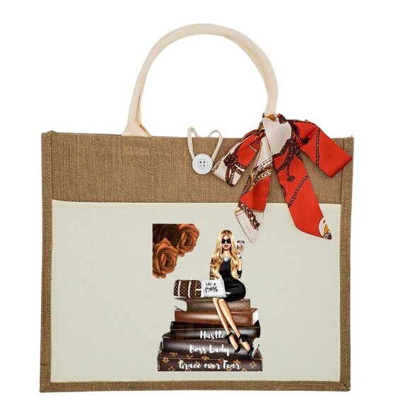 Custom Canvas Tote Bag, Large Size - Fashion Theme #9 - Cream Tote - Picture 1 of 15